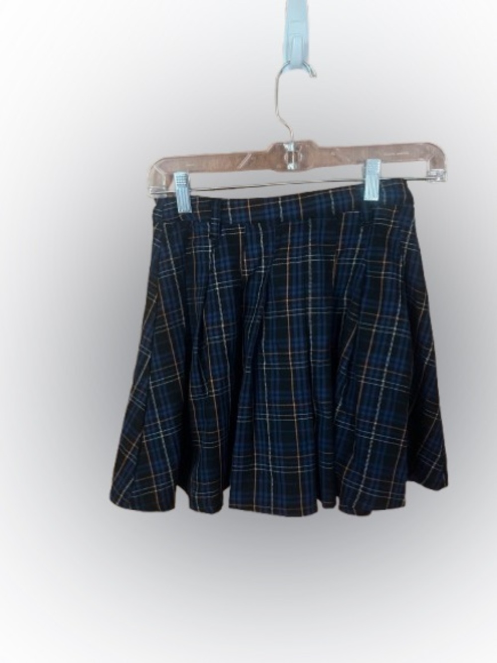 Hot Topic Social CollisionBlue & Orange Plaid Pleated Skirt